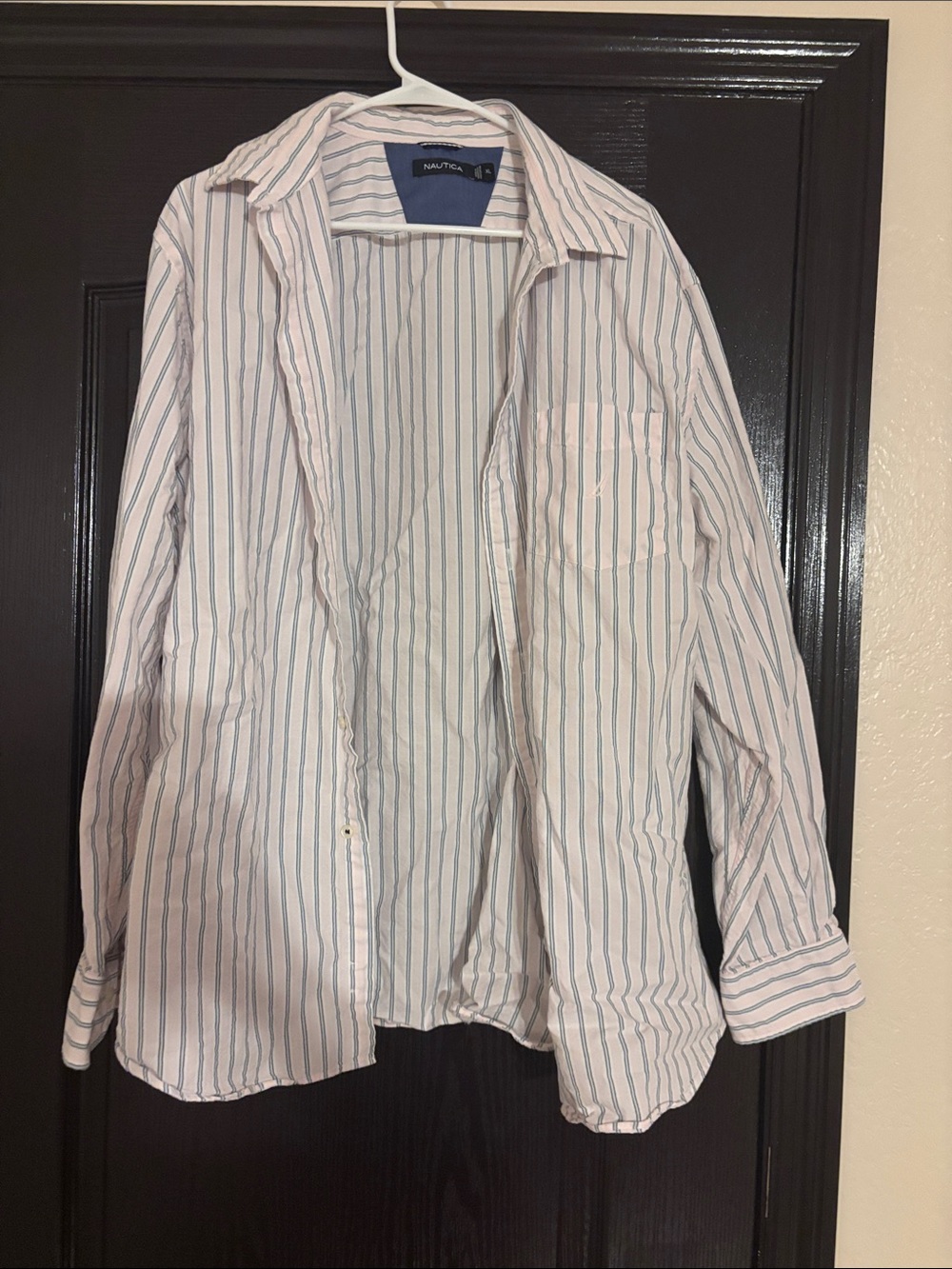 Nautica Men's White Shirt Jacket with Light Blue Stripes